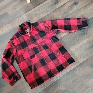 Vtg Woolrich Buffalo Plaid Collar Zip short men's coat Sz 44 Wool Red Black - Picture 1 of 24