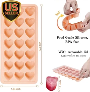 2 Pack Heart-Shaped Ice Cube Trays - 42 Holes Silicone Heart Ice Cube Tray wi... - Picture 1 of 1