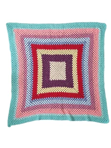 Coperta piccola lavorata all'uncinetto 37" x 41" giallo verde blu rosa, fatta a mano - Foto 1 di 6