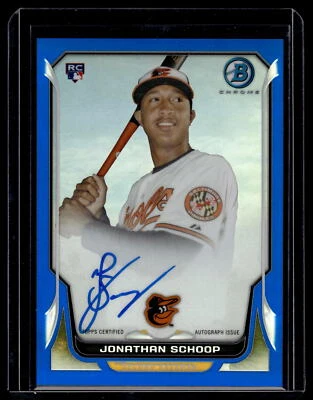 Tarjeta autógrafa Jonathan Schoop 2014 Bowman cromada azul novato 37/250 #BCAR-JS Foto 1 de 2