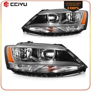 Headlights Assembly For 2011-2018 Volkswagen Jetta Sedan MK6 Black Housing Pair - Picture 1 of 8