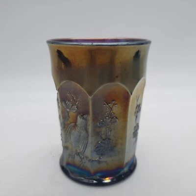 SINGING BIRDS NORTHWOOD CARNIVAL GLASS CUP VINTAGE - Image 1 of 4