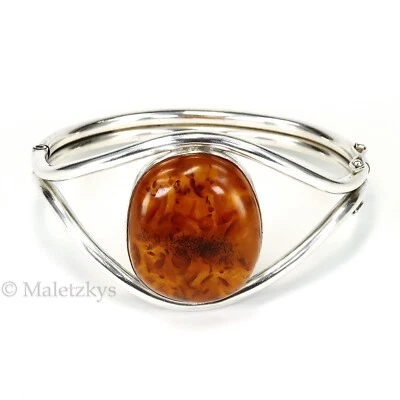 Geschmiedeter Armreif riesiger Bernstein Silber Handarbeit vintage 80er Jahre - Bild 1 von 4