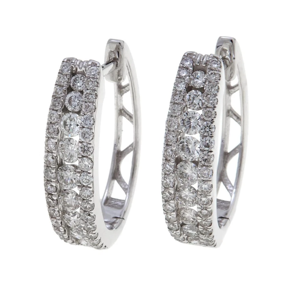 Natural White Diamond Multi-Row Hoop Earrings, (1 CTTW), in 10K White Gold - Image 1 of 4
