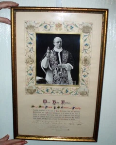 ANTIQUE PLEMARY INDULGENCE W PHOTO ARCH BISHOP PAPAL SEAL POPE PUIS XII SIGNED - Picture 1 of 20