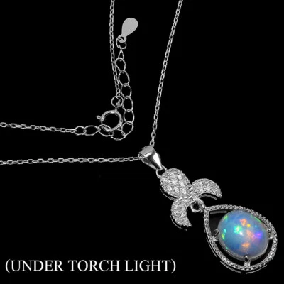 Collana In Argento Sterling 925 Con Opale Di Fuoco Arcobaleno 11x9mm Gioielli - Immagine 1 di 4