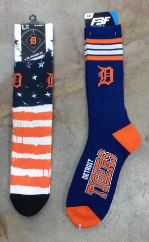 Detroit Tigers 2 Pack Gift Socks Large Men's Stripe Crew Deuce Dress USA FLAG US Cover