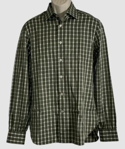 $665 Kiton Men's Green Check Long-Sleeve Dress Shirt Size M - Picture 1 of 3