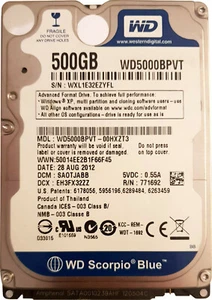 Western Digital 500GB WD5000BPVT 5400RPM 3Gb/s SATA 2.5" Laptop HDD Hard Drive - Picture 1 of 3