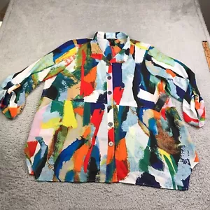 Ali Miles Werable Art Shirt Womens 2X Abstract Print Button 3/4 Slv Blouse NEW - Picture 1 of 9