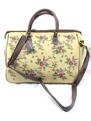 Bolso de Lona AMERICANA BY SHARIF Bronceado Camel Floral Bordado Acolchado Grande XL Nuevo Foto 1 de 4