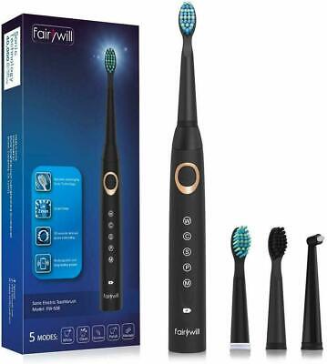 Sonic Electric Toothbrush 5 Modes Smart Timer Rechargeable 4X Brush Heads Gift • 14.79£