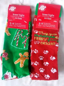 2 Pairs Holiday Teens Girls Knee High Socks Fits Shoe 5-9 Holiday New Gift Lot - Picture 1 of 5