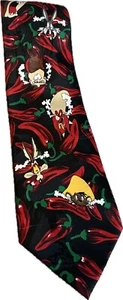 VTG 90s 1996 looney tunes chili pepper themed neck tie Bugs Bunny Taz Smoke - Picture 1 of 6