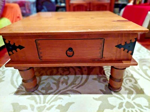 VINTAGE SOLID PINE TIMBER SQUARE COFFEE TABLE WITH 1 DRAWER - Picture 1 of 10