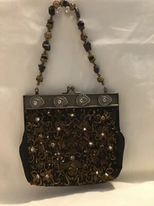 Vintage Purse Black Bronze Beaded - Picture 1 of 5