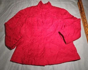 Vintage J Jill Jacket Womens Red Large Petite Mock Collar Silk Blend Snap Top - Picture 1 of 15