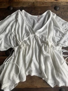 Free People Damen L Sand Storm Cropped Slub Strick Top Leinen Oversized Weiß - Bild 1 von 8