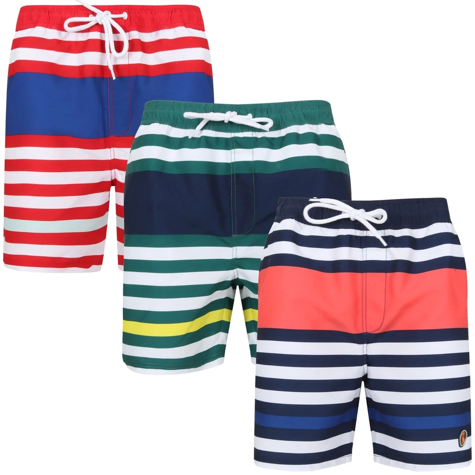 Men's Sth Shore Striped Swim Shorts Mesh Lining Holiday Bottoms Active Wear - Image 1 of 1