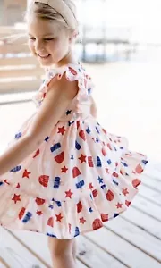 Cheeky Plum Baby Girl Bomb Pop Dress Patriotic Gauze Lined Twirl Dress 18-24 NWT - Picture 1 of 10