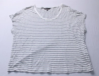 Camiseta para mujer Banana Republic de lino con cuello redondo EH6 negra a rayas grande Foto 1 de 3