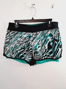 Layer8 Damen schwarz türkis weiß Sportshorts gefüttert Größe Medium - Bild 1 von 4