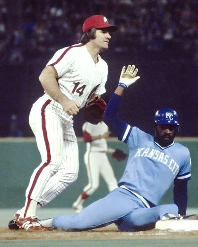 Foto de Phillies Pete Rose e Kansas City Royals Willie Wilson 1980 World Series - Imagem 1 de 1