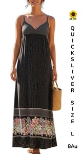 🌻 QUICKSILVER SIZE L/8 AU FLORAL 100% SILK LONG MAXI LIGHT SUMMER DRESS - Bild 1 von 11