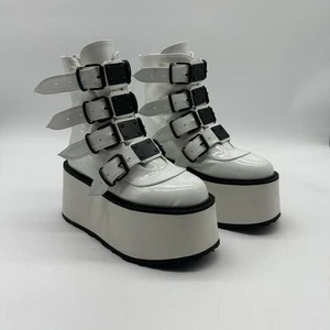 Demonia Damned 105 White Halo Patent Leather Punk Platform Boots Women's Size 8 - Picture 1 of 12