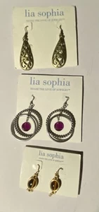 3 Pair Lia Sophia Earrings Dangle Bronze Color, Silver, Gold Cats Eye - Picture 1 of 4