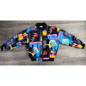 VTG Carol Horn Workshop Brightly Colored Print Silk Bomber Jacket Japan K-Pop - Picture 1 of 6