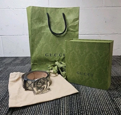 Gucci 411921 (214351) Canvas Monogram Belt with Silver GG Size 42 - Image 1 of 4