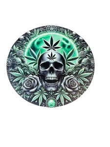 NEU Rundes Blechschild Home Neuheit 420 Smoke Totenkopf Rose Grün - Bild 1 von 2