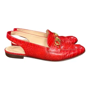 Salvatore Ferragamo rot Krokodil flache Schuhe Slingback Pantoletten Damengröße 7 A - Bild 1 von 11