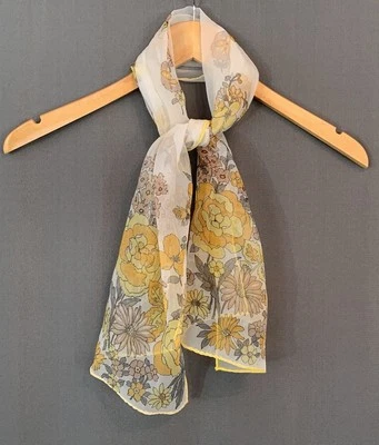 Bufanda vintage de nailon Glentex con cuello amarillo transparente floral Japón mediados de siglo años 70 Foto 1 de 4