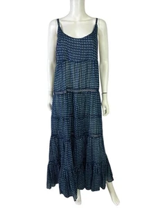 Free People Dress Maxi Midnight Dance Eclipse Blue Cotton Lurex Tiered Size S - Picture 1 of 13