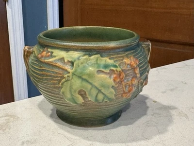 Винтажный садовый горшок Roseville Green Bushberry 657-3 с ручкой сделано в США в очень хорошем состоянии - Изображение 1 из 4