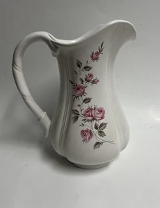 Royal Haeger Pottery White Pitcher Pink Flowers Roses USA Vintage 10” Tall - Picture 1 of 8
