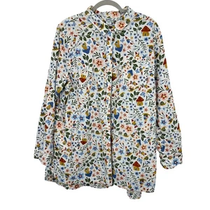 Blusa túnica floral de gnomo de jardín caprichosa de Duluth Trading Co manga larga - Imagen 1 de 14