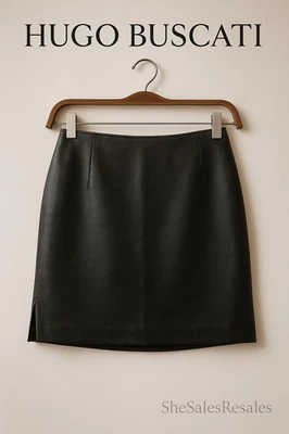Hugo Buscati Collection Black Leather Mini Skirt Size 2 Lined Back Zip - Image 1 of 4