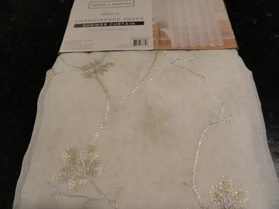 Nuevo CORTINA DE DUCHA Metálica Bordada Plateada Tela Hojas Bordado Transparente Blanco Foto 1 de 4