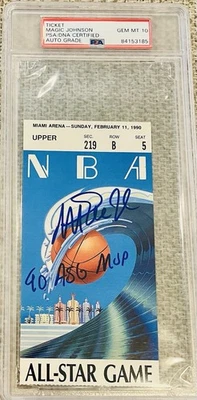Magic Johnson Signed & Inscribed 1990 NBA All-Star Ticket MVP PSA/DNA Gem 10 - Image 1 of 3