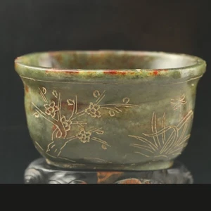 Antigua China natural hetian jade tallado a mano cuatro tipos flor cuenco taza #22 - Imagen 1 de 7