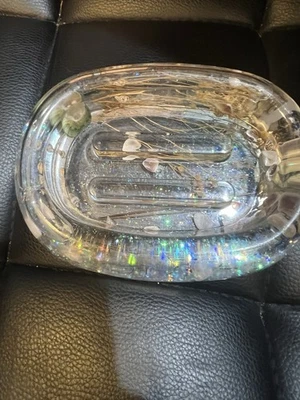 VTG MCM LUCITE ACRYLIC CLEAR OVAL SOAP DISH PRESSED GRASS SHELLS 5” - Image 1 of 3