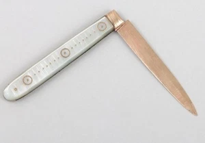 Rare Antique 18/19th 14k Gold Blade Pocket Fruit Knife MOP Handle Gold Decorated - Picture 1 of 17