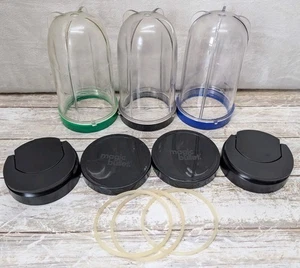Magic Bullet Blender Set of 3 Clear Party Mugs Cups with Colored Rings + More - Picture 1 of 11