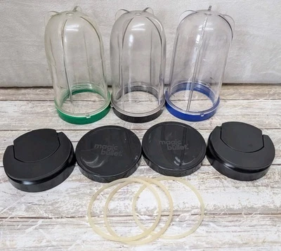 Magic Bullet Blender Set of 3 Clear Party Mugs Cups with Colored Rings + More - Image 1 of 4