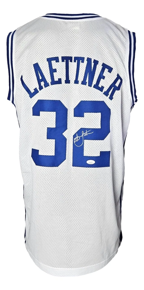 Christian Laettner Duke Signed White The Shot Basketball Jersey JSA ITP - Image 1 of 4