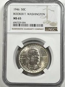 1946 Booker T Washington Commemorative Silver Half Dollar : NGC MS65 - Picture 1 of 4