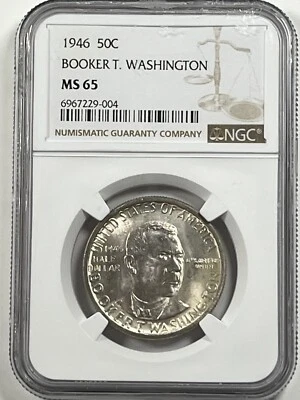 1946 Booker T  Washington  Commemorative Silver Half Dollar : NGC MS65 - Image 1 of 4